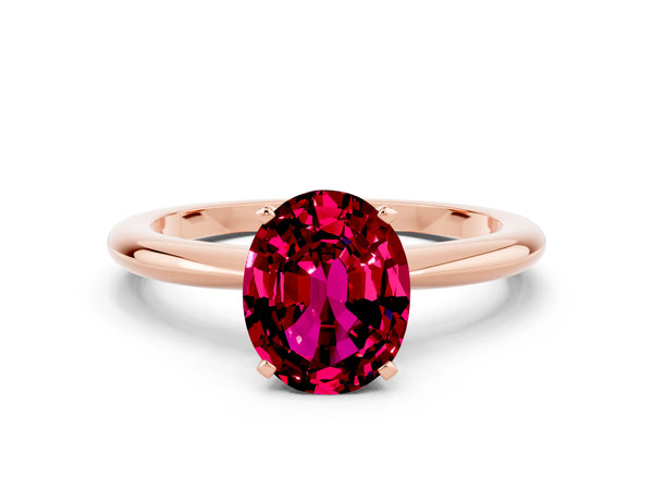 Rose gold Oval Cut Garnet Solitaire Ring with Six-Prong Setting and Classic Band