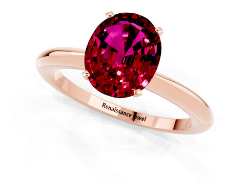 Rose gold Oval Cut Garnet Solitaire Ring with Six-Prong Setting and Classic Band_1