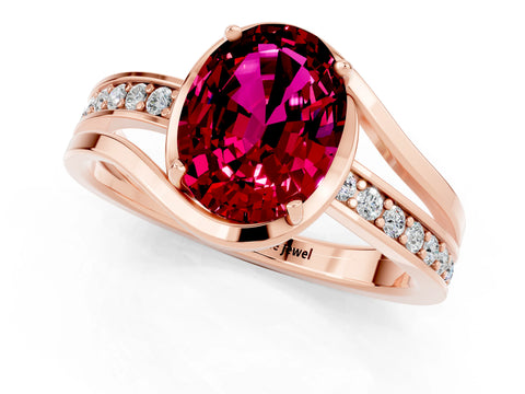 Rose gold Oval Cut Garnet Solitaire Ring with Split Shank and Prong Setting_1