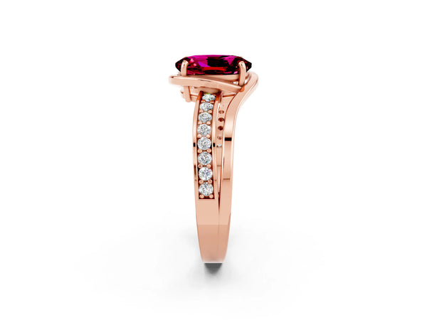 Rose gold Oval Cut Garnet Solitaire Ring with Split Shank and Prong Setting