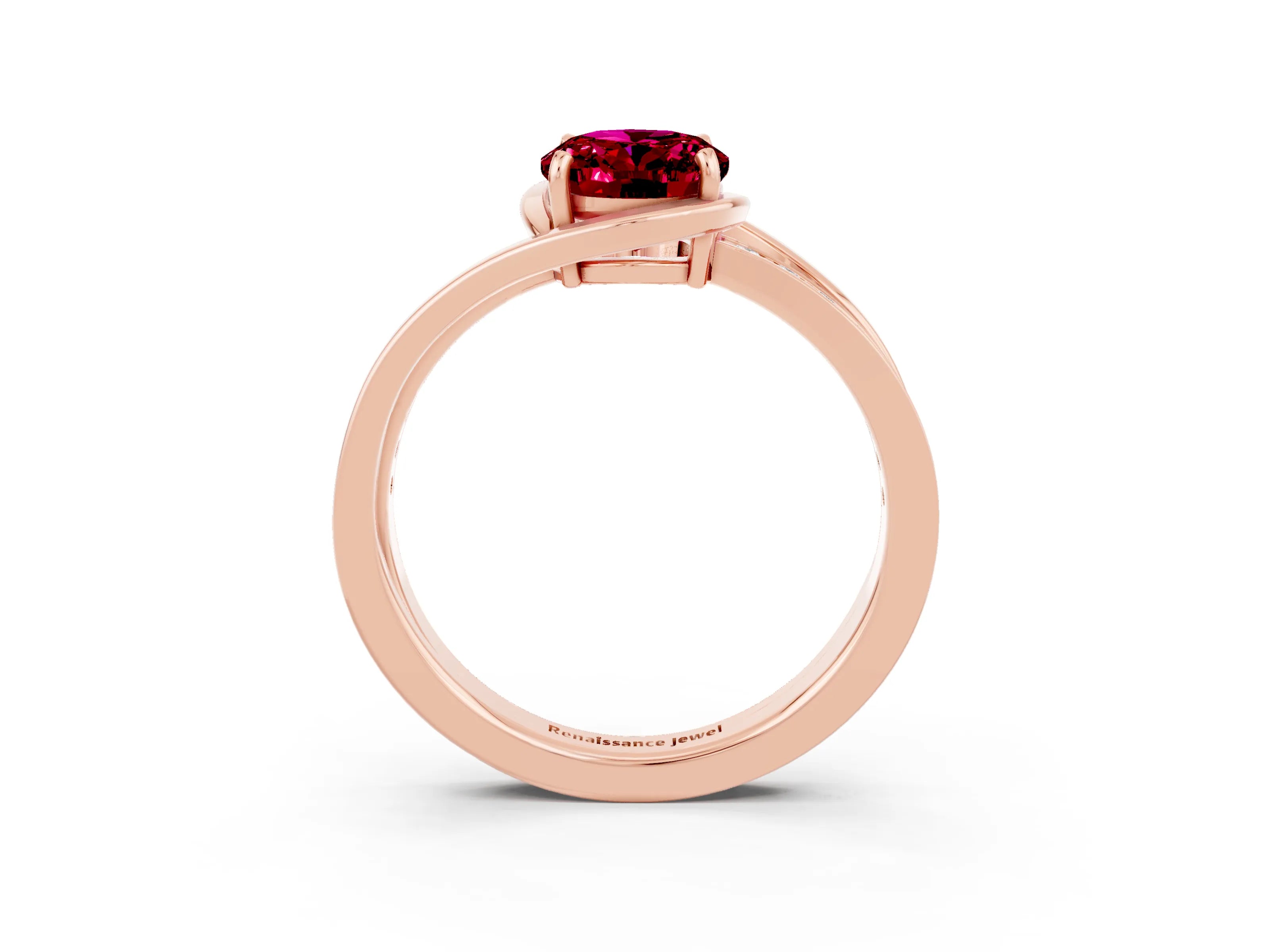 Rose gold Oval Cut Garnet Solitaire Ring with Split Shank and Prong Setting_3