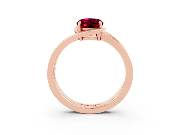 Rose gold Oval Cut Garnet Solitaire Ring with Split Shank and Prong Setting
