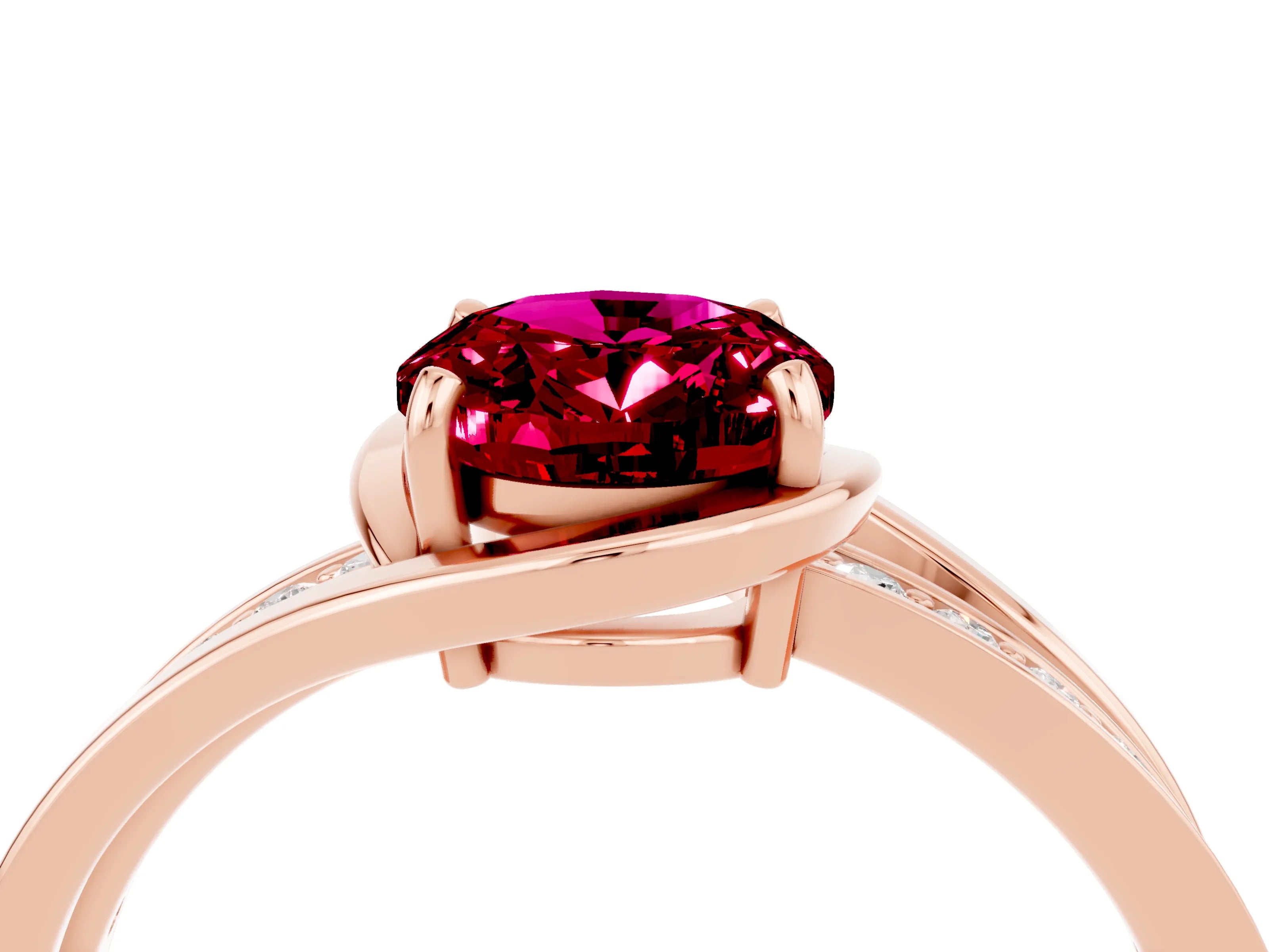 Rose gold Oval Cut Garnet Solitaire Ring with Split Shank and Prong Setting_4