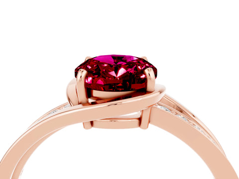 Rose gold Oval Cut Garnet Solitaire Ring with Split Shank and Prong Setting_4