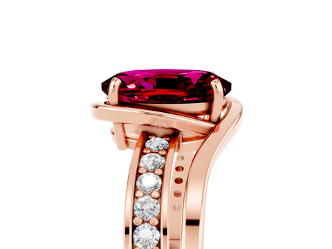 Rose gold Oval Cut Garnet Solitaire Ring with Split Shank and Prong Setting_5