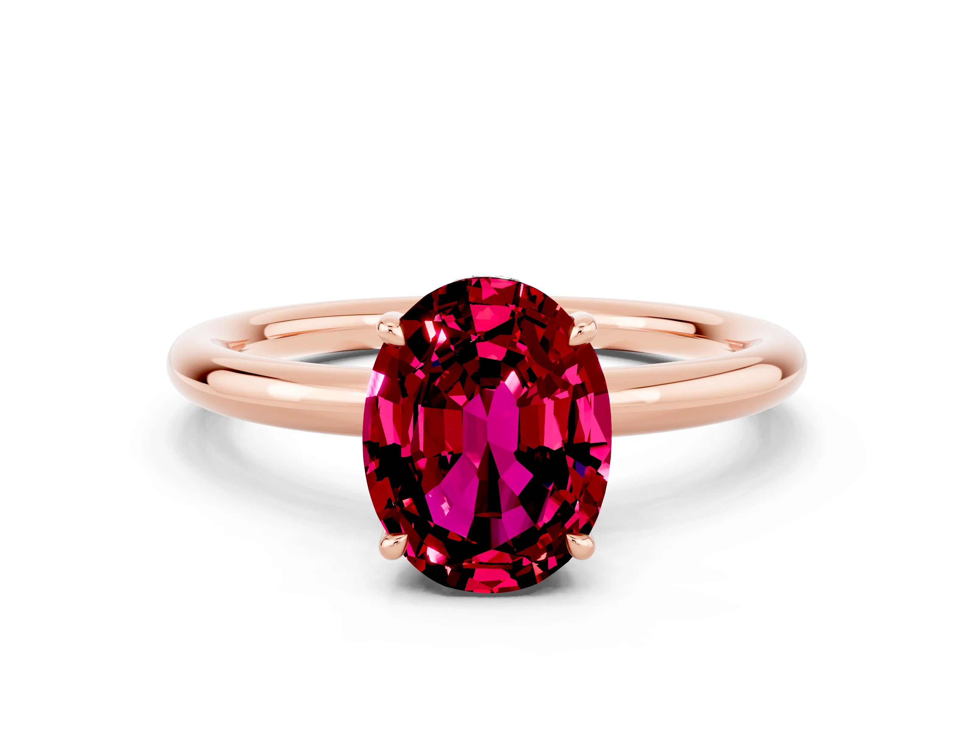 Rose gold Oval Cut Garnet Solitaire Ring with Thin Band and Four-Prong Setting_12