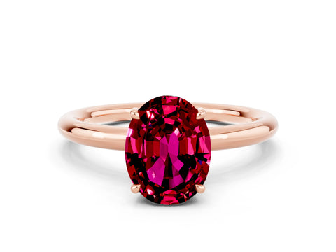 Rose gold Oval Cut Garnet Solitaire Ring with Thin Band and Four-Prong Setting_12