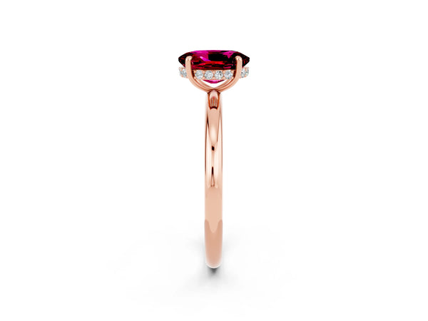 Rose gold Oval Cut Garnet Solitaire Ring with Thin Band and Four-Prong Setting