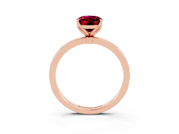 Rose gold Oval Cut Garnet Solitaire Ring with Thin Band and Prong Setting