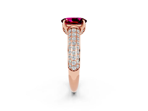 Rose gold Oval Cut Garnet Solitaire Ring with Three-Row Pavé Band and Four-Prong Setting_14