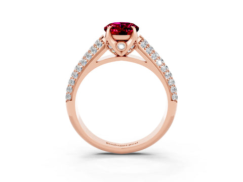 Rose gold Oval Cut Garnet Solitaire Ring with Three-Row Pavé Band and Four-Prong Setting_15