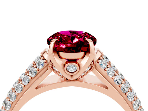 Rose gold Oval Cut Garnet Solitaire Ring with Three-Row Pavé Band and Four-Prong Setting_16