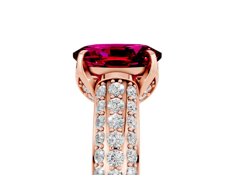 Rose gold Oval Cut Garnet Solitaire Ring with Three-Row Pavé Band and Four-Prong Setting_17