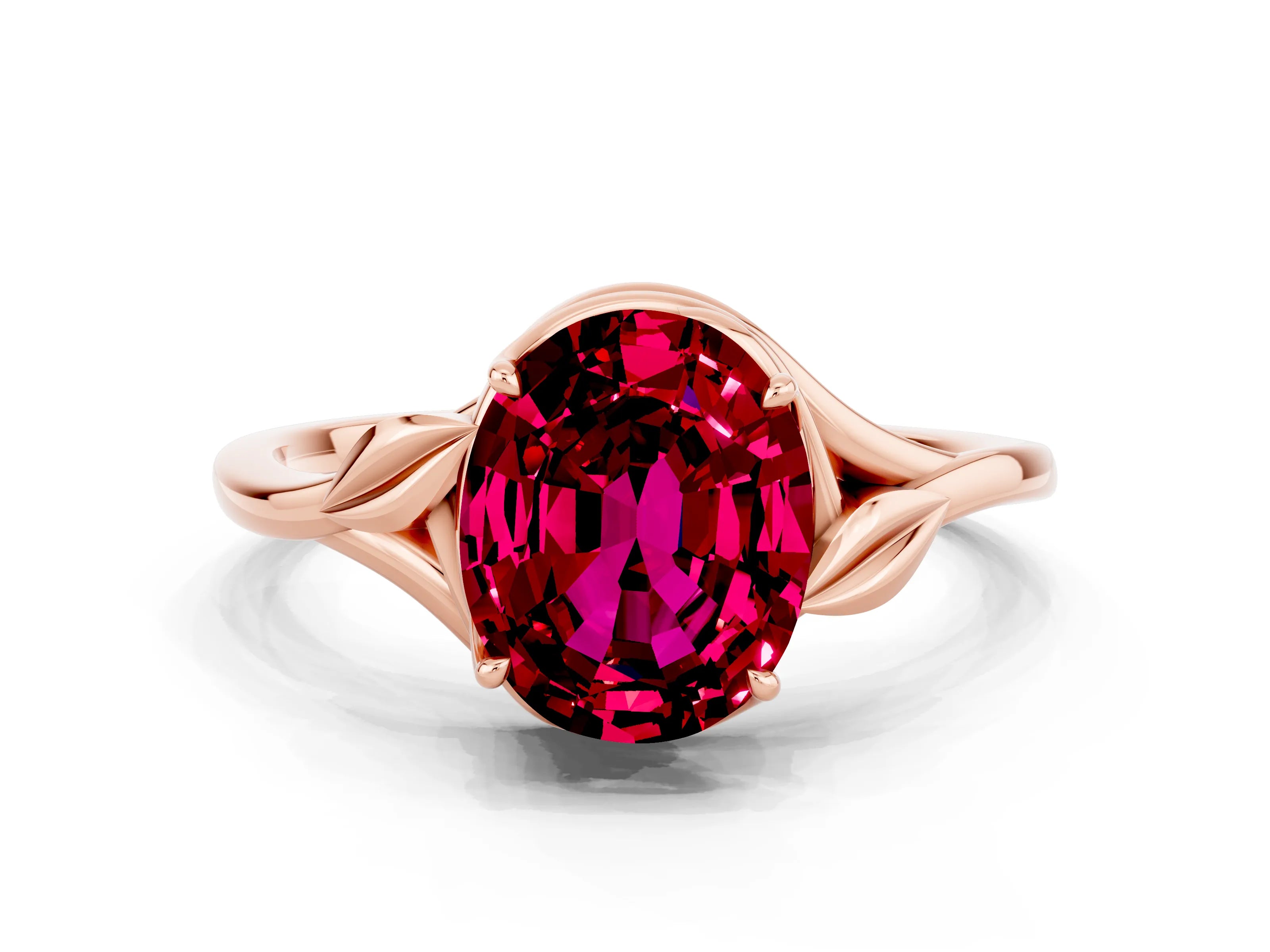 Rose gold Oval Cut Garnet Solitaire Ring with Twist Band and Four-Prong Setting_24