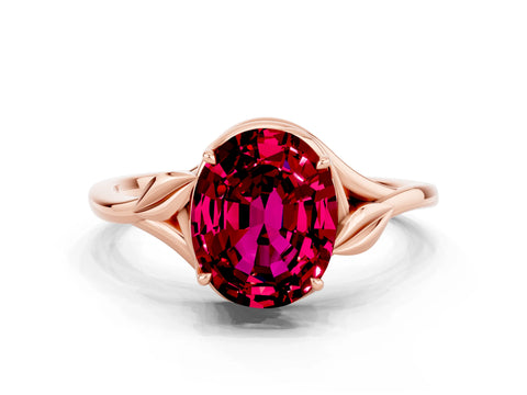 Rose gold Oval Cut Garnet Solitaire Ring with Twist Band and Four-Prong Setting_24