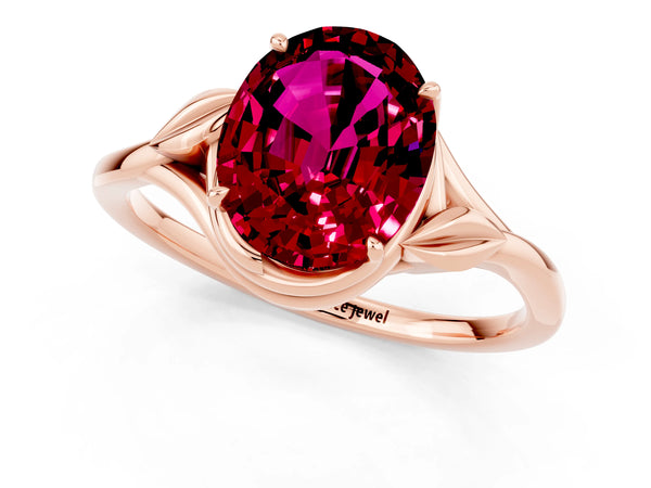 Rose gold Oval Cut Garnet Solitaire Ring with Twist Band and Four-Prong Setting