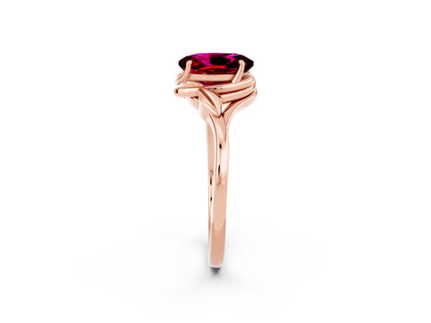 Rose gold Oval Cut Garnet Solitaire Ring with Twist Band and Four-Prong Setting_26