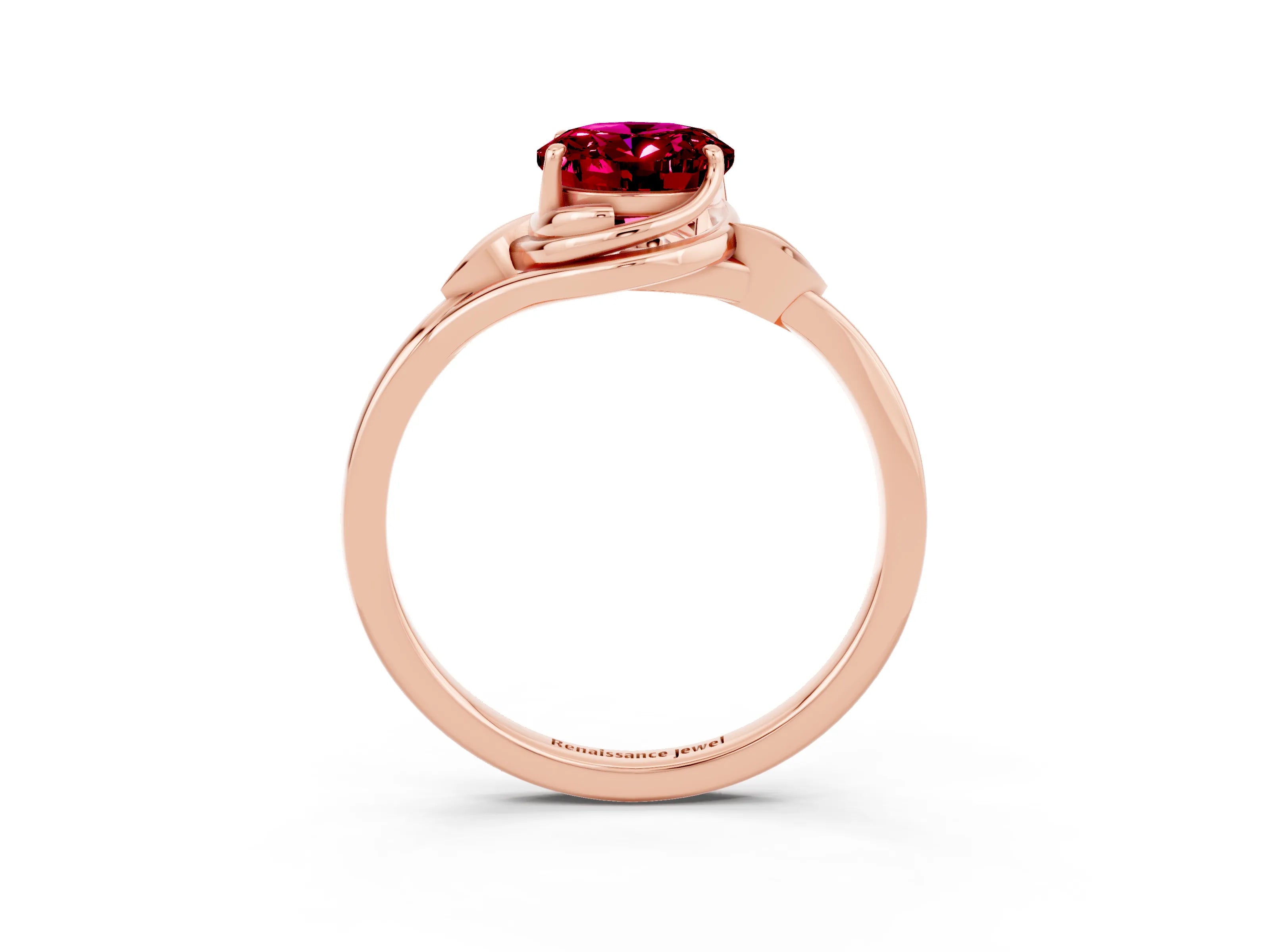 Rose gold Oval Cut Garnet Solitaire Ring with Twist Band and Four-Prong Setting_27