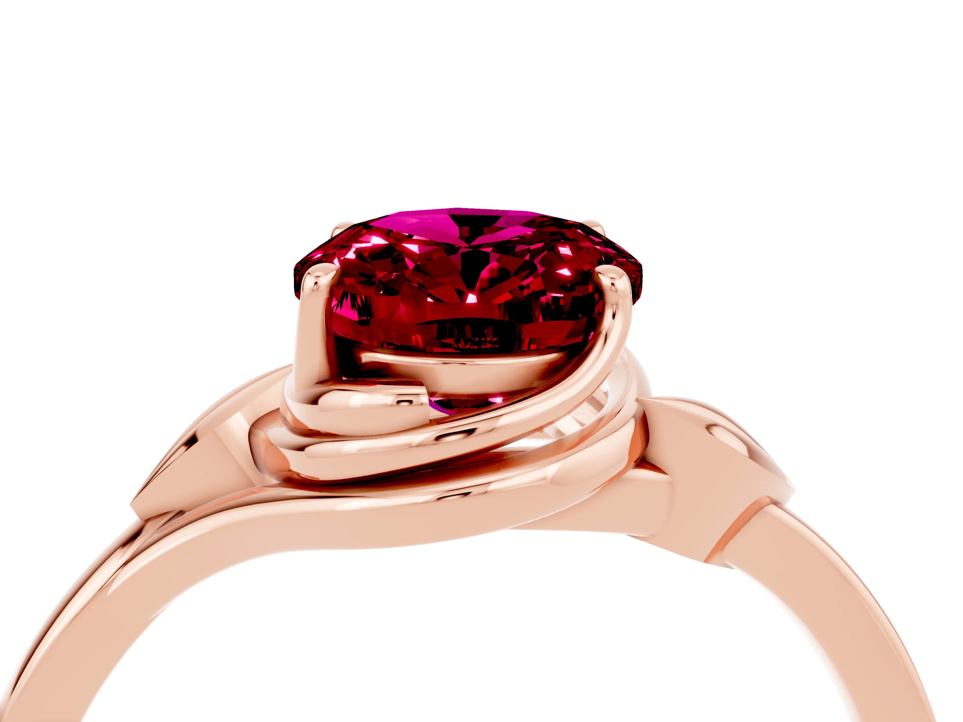 Rose gold Oval Cut Garnet Solitaire Ring with Twist Band and Four-Prong Setting_28