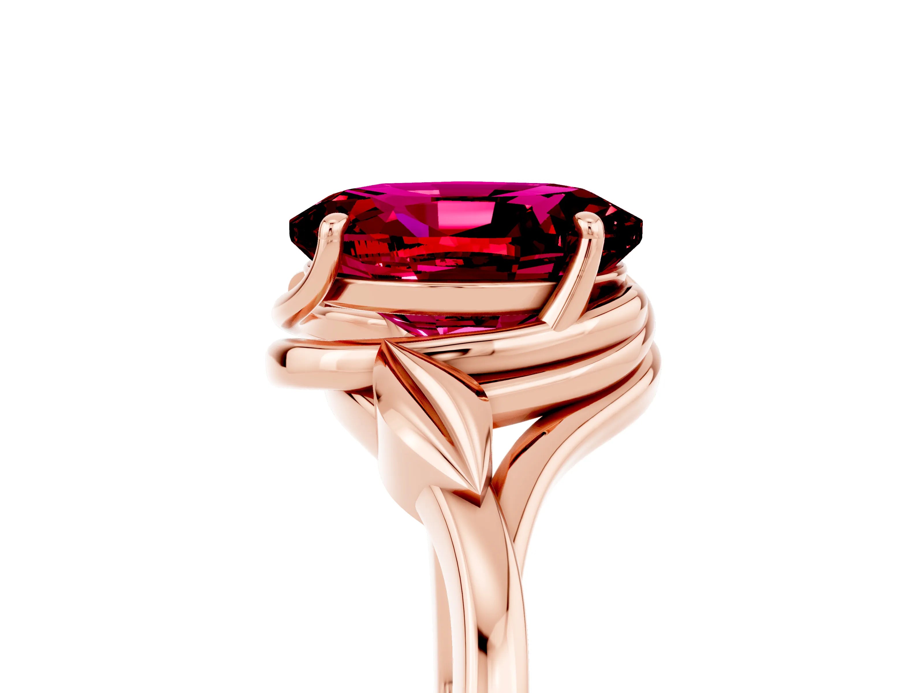 Rose gold Oval Cut Garnet Solitaire Ring with Twist Band and Four-Prong Setting_29