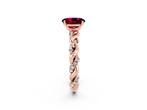 Rose gold Oval Cut Garnet Solitaire Ring with Twisted Band and Pavé Accents_2