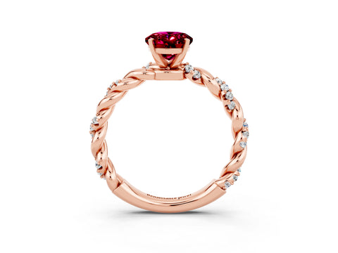 Rose gold Oval Cut Garnet Solitaire Ring with Twisted Band and Pavé Accents_3
