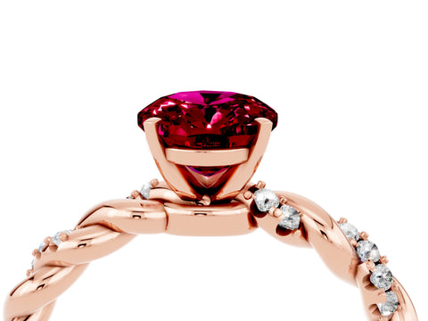 Rose gold Oval Cut Garnet Solitaire Ring with Twisted Band and Pavé Accents_4