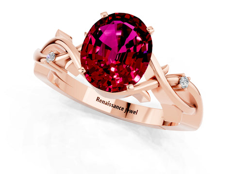 Rose gold Oval Cut Garnet Solitaire Ring with Twisted Band and Prong Setting_1