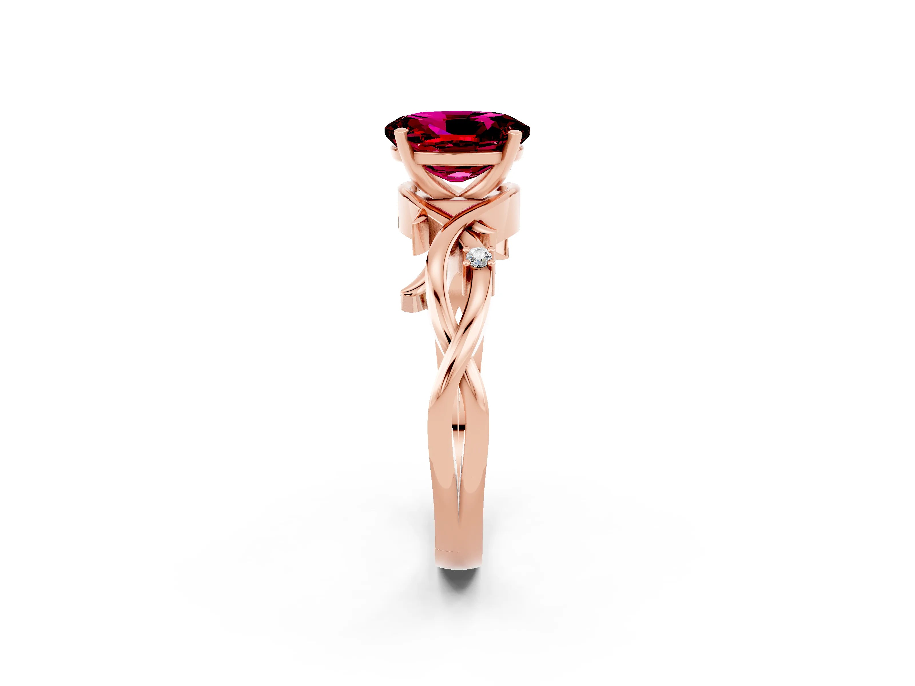 Rose gold Oval Cut Garnet Solitaire Ring with Twisted Band and Prong Setting_2