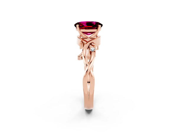 Rose gold Oval Cut Garnet Solitaire Ring with Twisted Band and Prong Setting