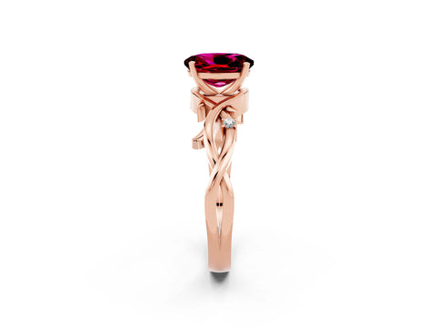 Rose gold Oval Cut Garnet Solitaire Ring with Twisted Band and Prong Setting_2