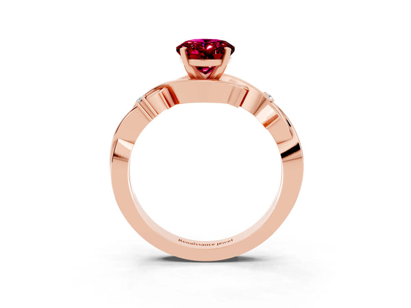 Rose gold Oval Cut Garnet Solitaire Ring with Twisted Band and Prong Setting