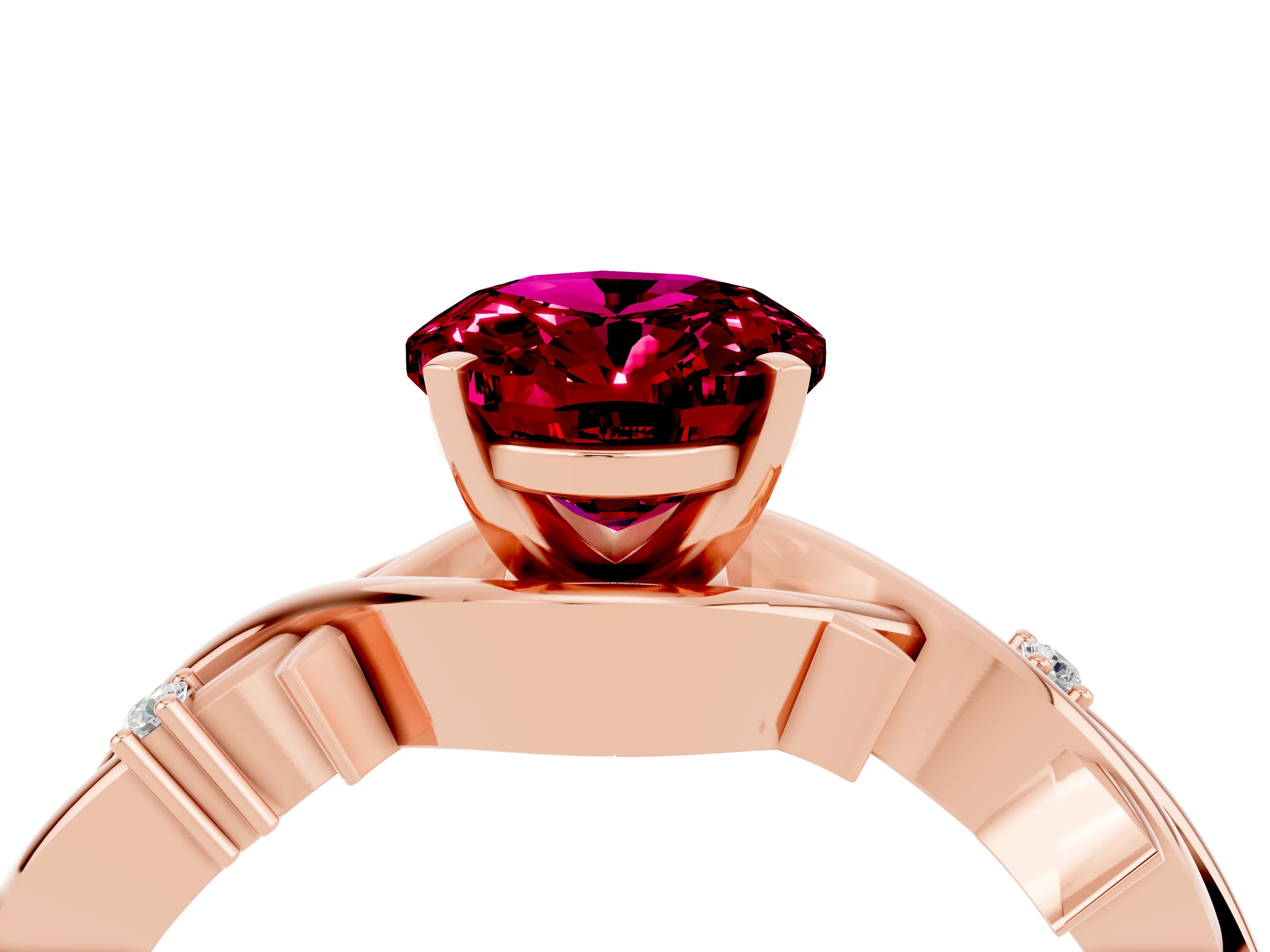 Rose gold Oval Cut Garnet Solitaire Ring with Twisted Band and Prong Setting_4