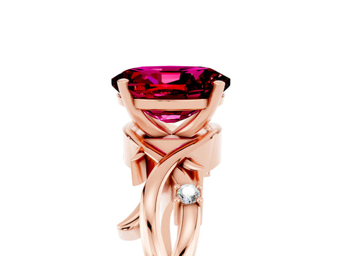 Rose gold Oval Cut Garnet Solitaire Ring with Twisted Band and Prong Setting_5