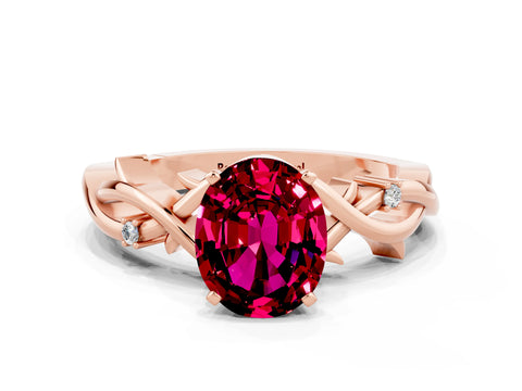 Rose gold Oval Cut Garnet Solitaire Ring with Twisted Band and Prong Setting