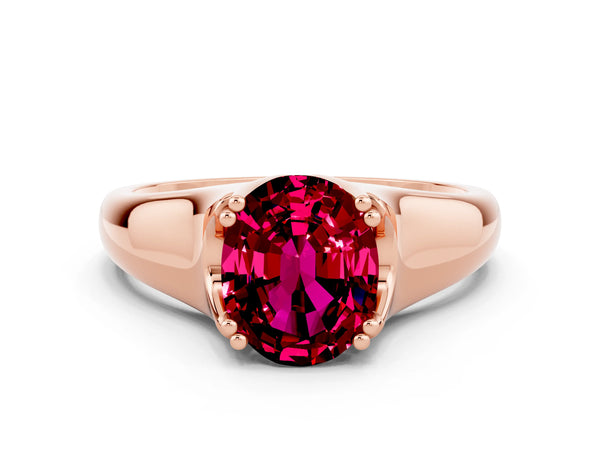 Rose gold Oval Cut Garnet Solitaire Ring with Wide Band and Prong Setting