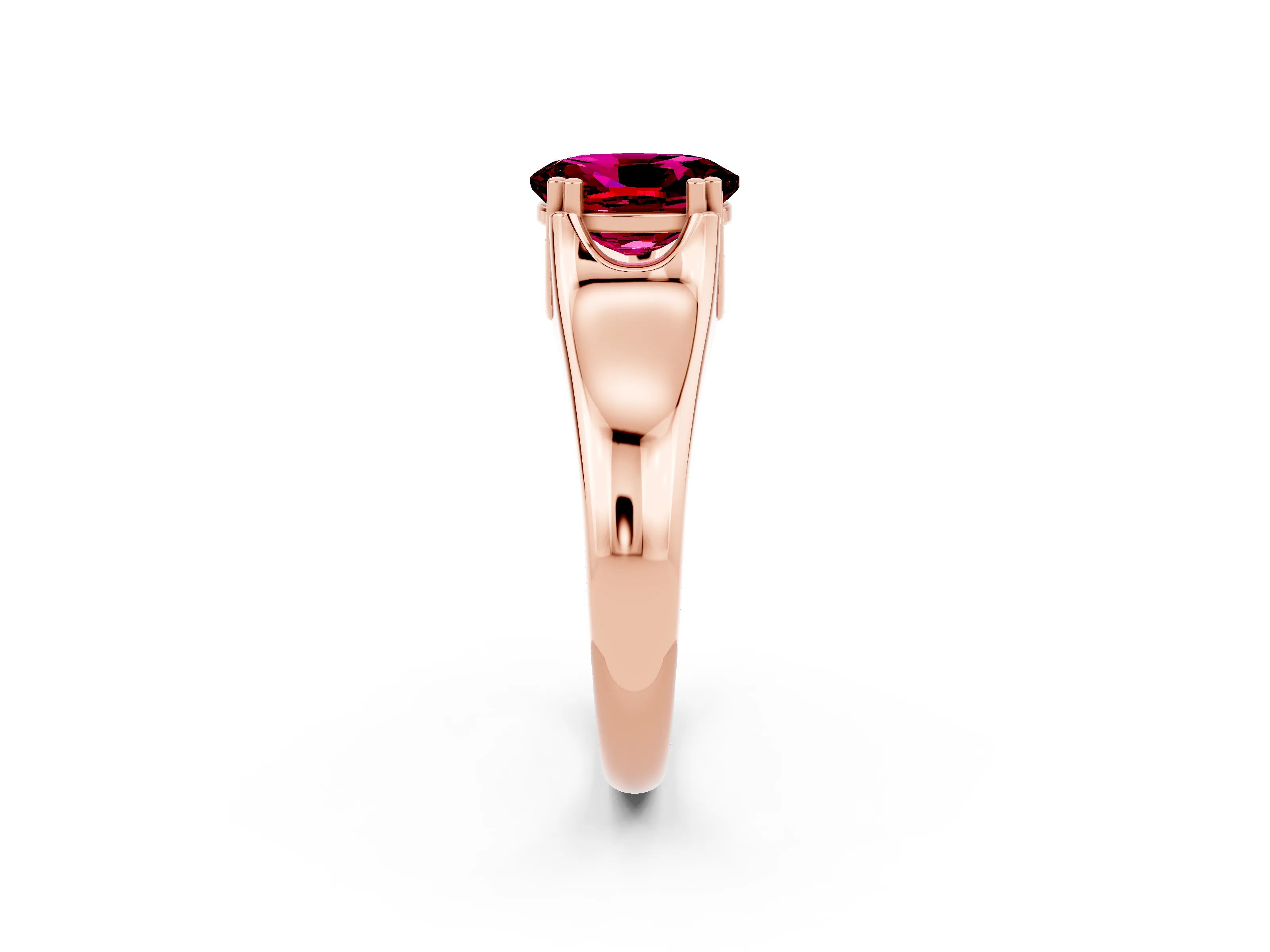 Rose gold Oval Cut Garnet Solitaire Ring with Wide Band and Prong Setting_2