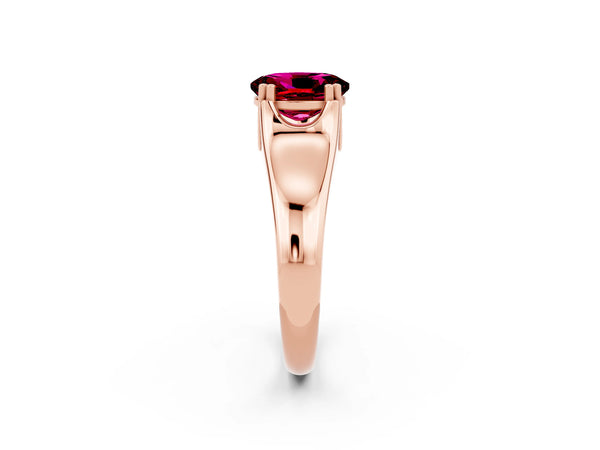 Rose gold Oval Cut Garnet Solitaire Ring with Wide Band and Prong Setting