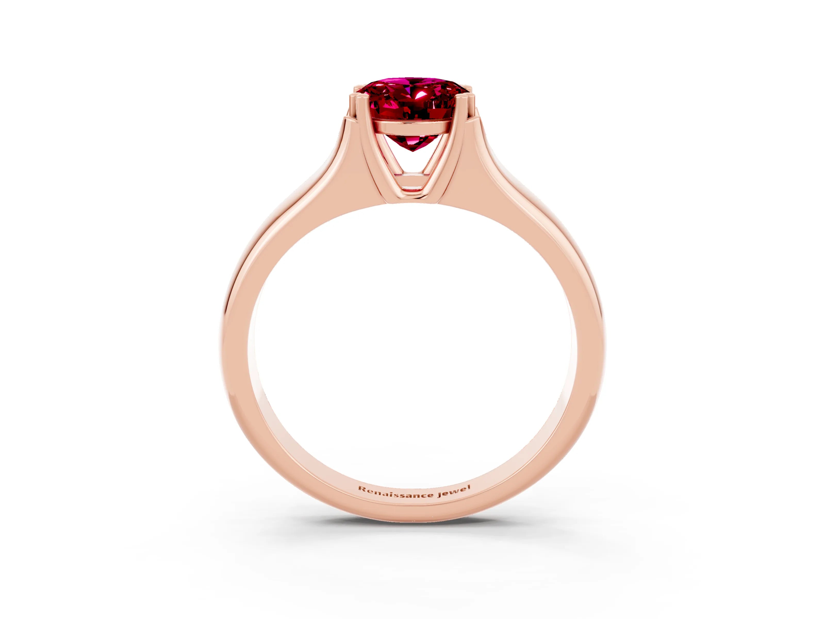 Rose gold Oval Cut Garnet Solitaire Ring with Wide Band and Prong Setting_3