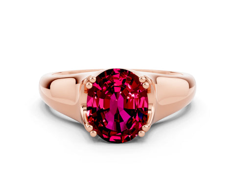 Rose gold Oval Cut Garnet Solitaire Ring with Wide Band and Prong Setting