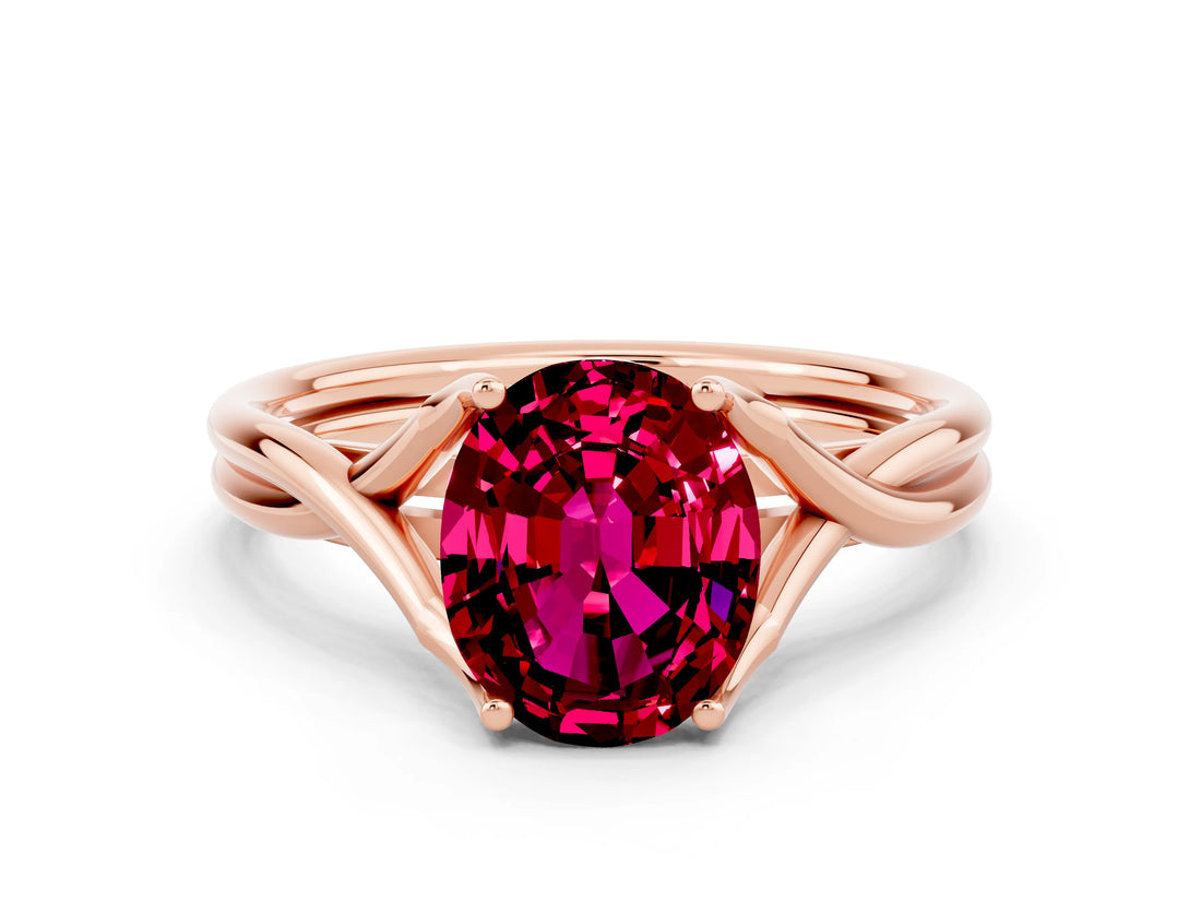 Rose gold Oval Cut Garnet Solitaire Twist Band Prong Setting Ring_28