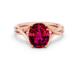 Rose gold Oval Cut Garnet Solitaire Twist Band Prong Setting Ring_28
