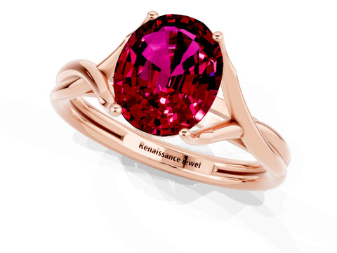 Rose gold Oval Cut Garnet Solitaire Twist Band Prong Setting Ring_29
