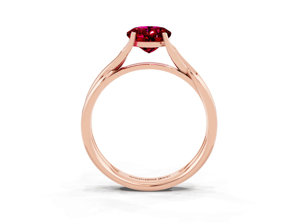 Rose gold Oval Cut Garnet Solitaire Twist Band Prong Setting Ring