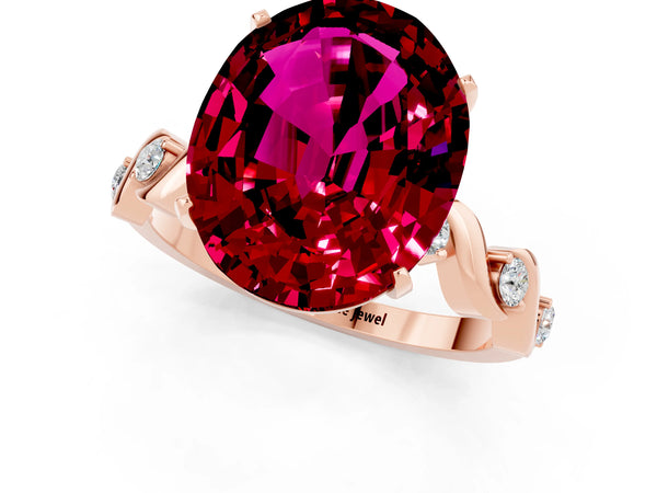 Rose gold Oval Cut Garnet Solitaire Twisted Band with Round  Accents and Prong Setting