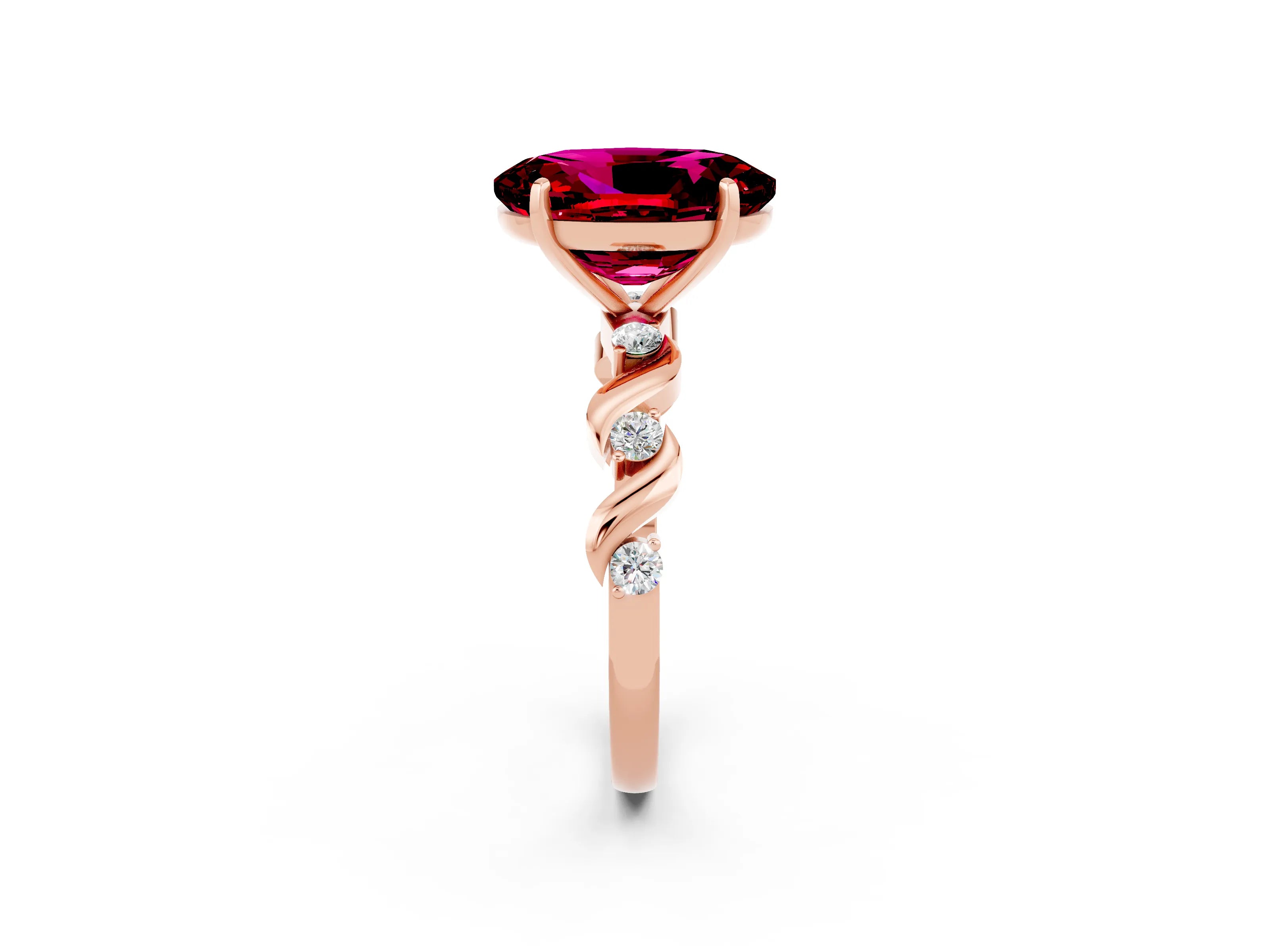 Rose gold Oval Cut Garnet Solitaire Twisted Band with Round  Accents and Prong Setting_14