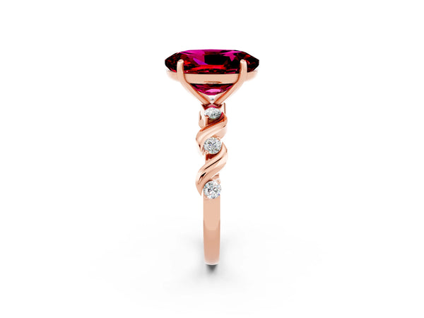 Rose gold Oval Cut Garnet Solitaire Twisted Band with Round  Accents and Prong Setting