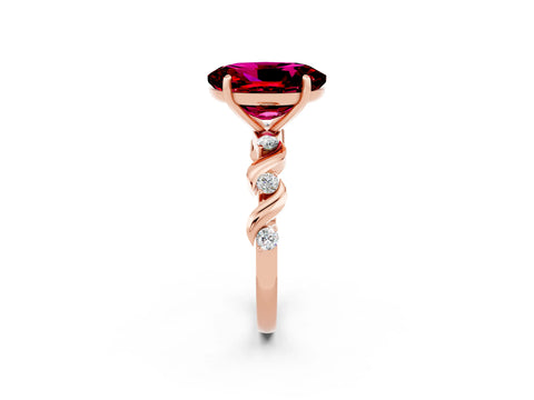 Rose gold Oval Cut Garnet Solitaire Twisted Band with Round  Accents and Prong Setting_14