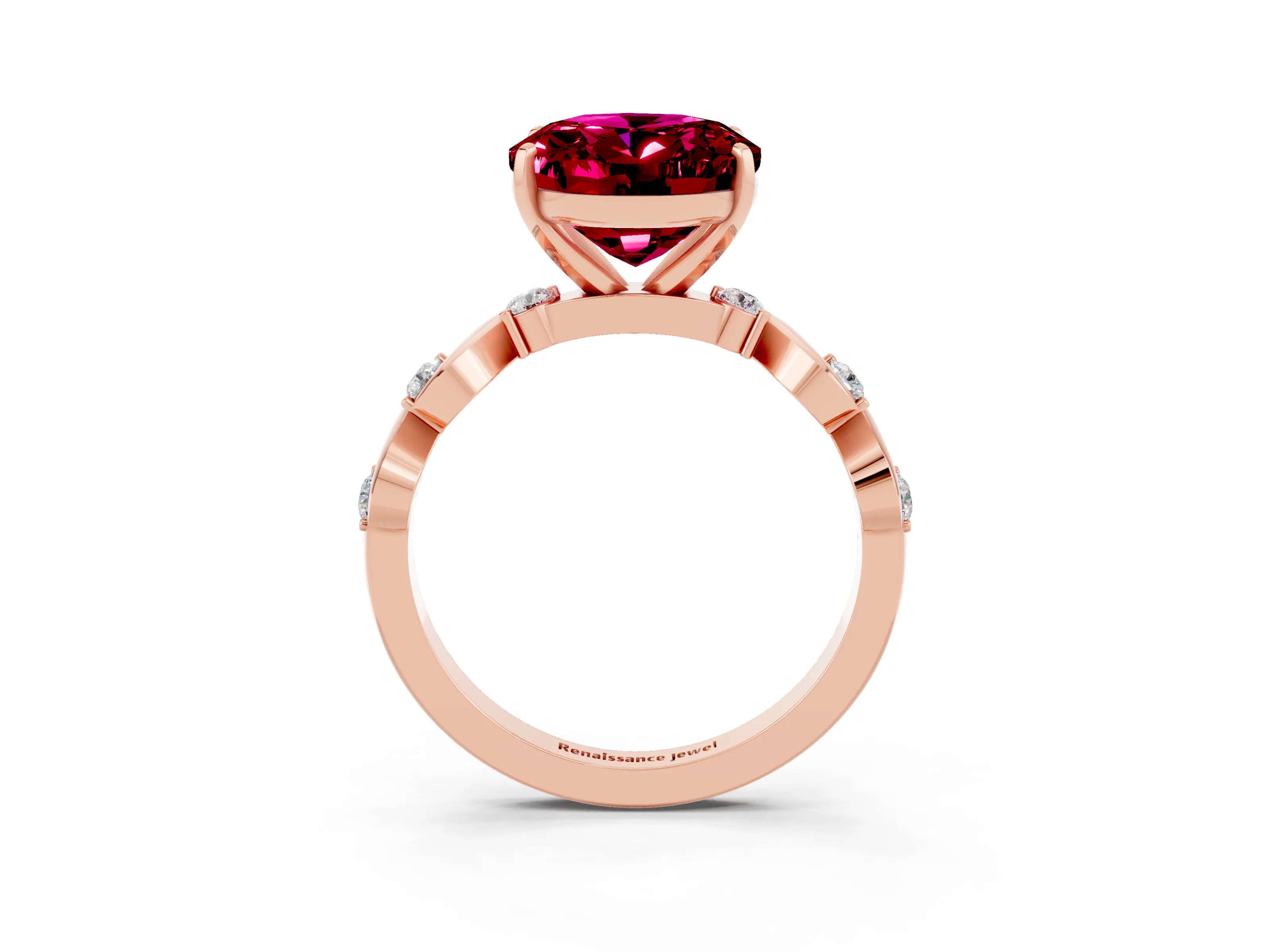 Rose gold Oval Cut Garnet Solitaire Twisted Band with Round  Accents and Prong Setting_15