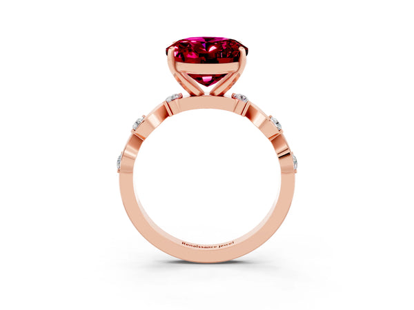 Rose gold Oval Cut Garnet Solitaire Twisted Band with Round  Accents and Prong Setting